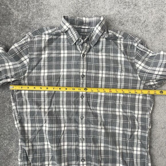 Eddie Bauer Shirt Mens Large Grey White Plaid Casual Button Up Classic Fit - Picture 5 of 7